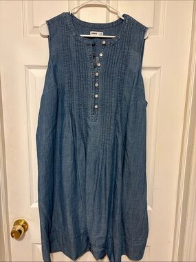 Sonoma Blue Chambray Denim Button-Front Dress With Pockets